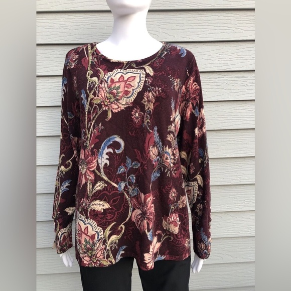 Chico's Tops - Chico's NWOT Women's Floral Knit Top Brown Button Cuff Sweater